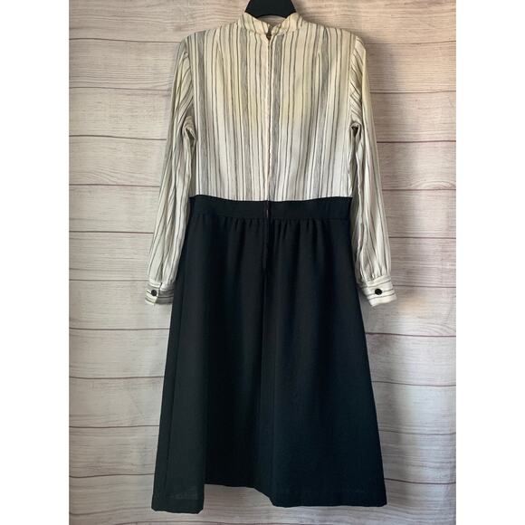 Vintage Ms. Sugar Striped Midi Dress Outfit with Vest and Tie Neck - Picture 11 of 16